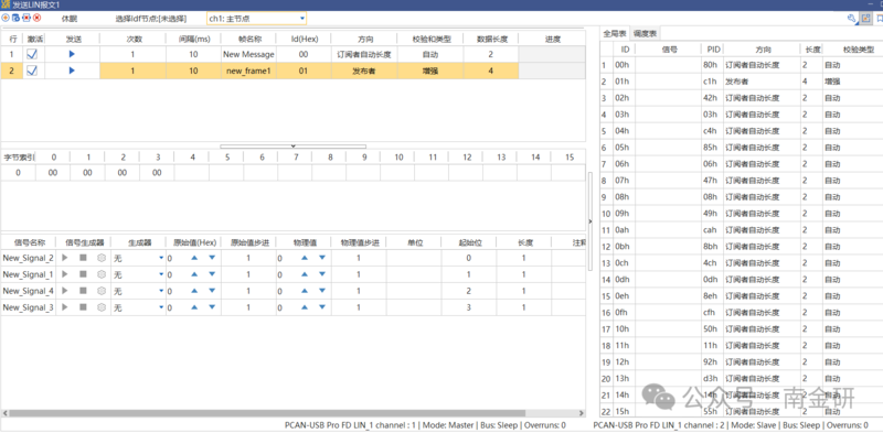南金研 USBCANFD 接口卡+VSAR 软件:LIN 报文发送测试、LDF 导入及 ECU 仿真
